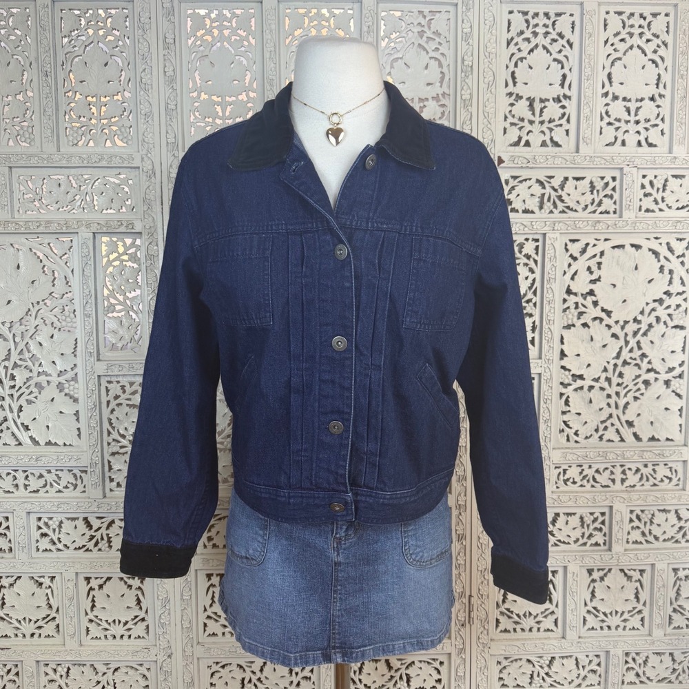 Vtg Liz Claiborne‎ Dark Wash Denim Jacket Sz Small Grunge 90's Trucker Retro
